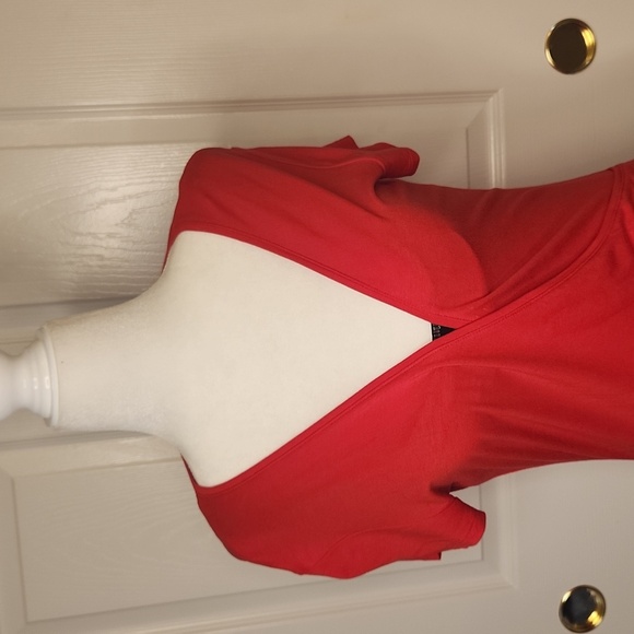 New York & Company Women's Vintage 90's Red V-Neck Wrap Top - Picture 2 of 12
